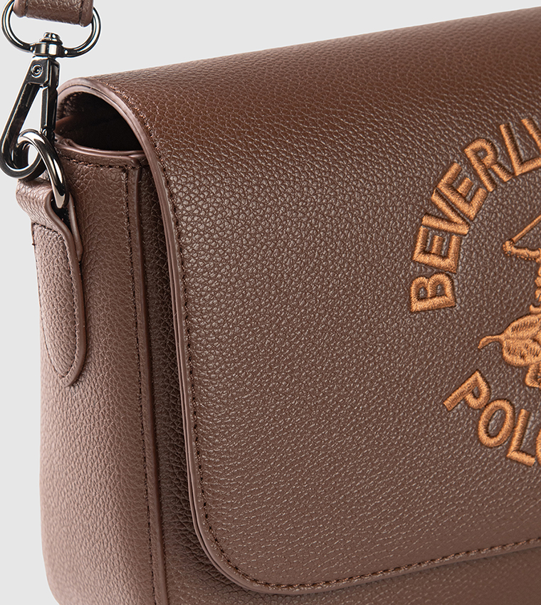 Logo Embroidered Flap Crossbody Bag
