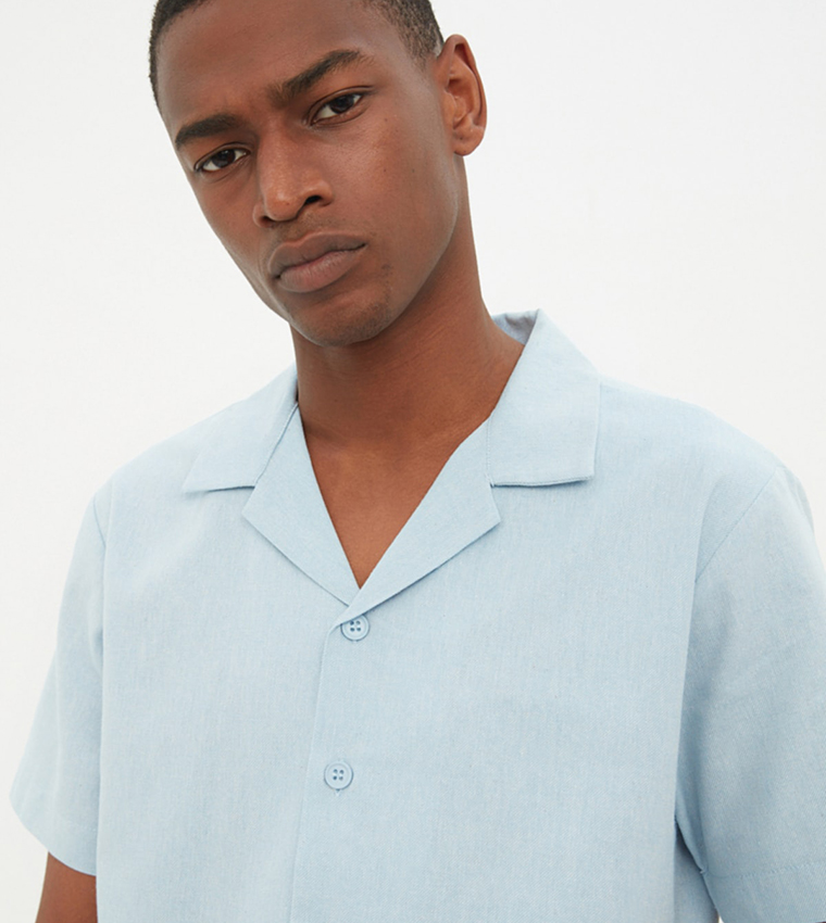 Buy Trendyol Casual Notch Collar Shirt In Blue | 6thStreet Qatar