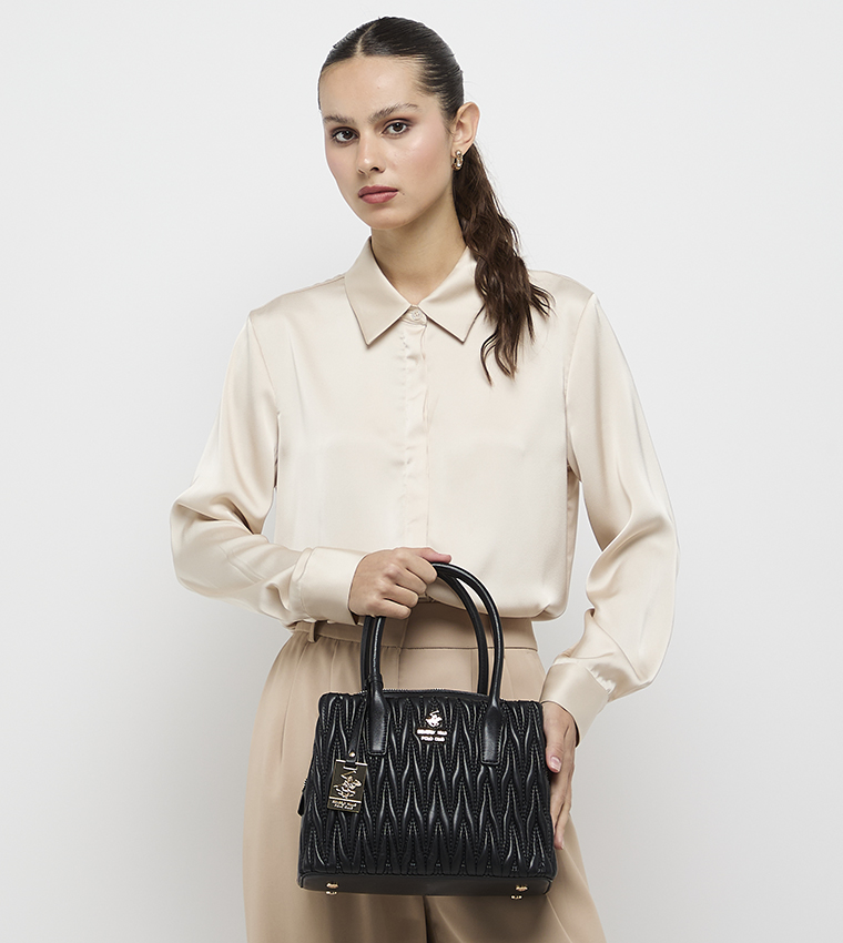 Logo Detail Quilted Satchel Bag