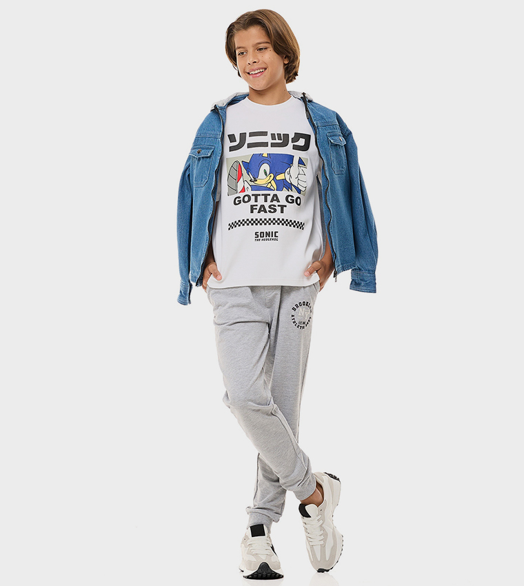 Sonic Print T-Shirt with Crew Neck and Short Sleeves