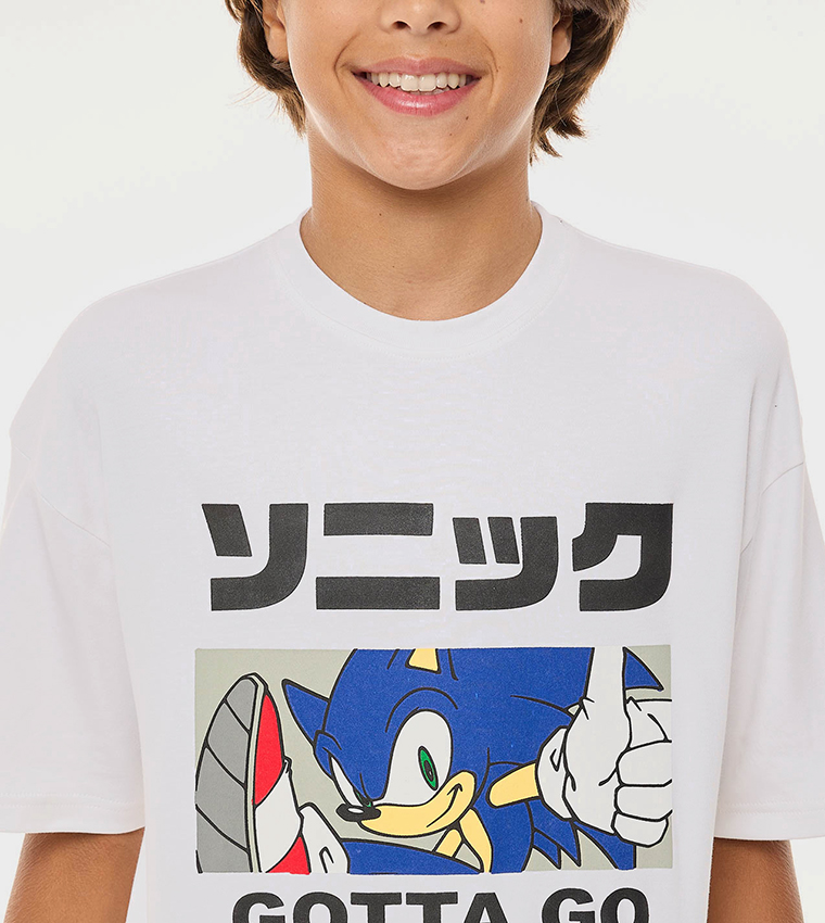 Sonic Print T-Shirt with Crew Neck and Short Sleeves