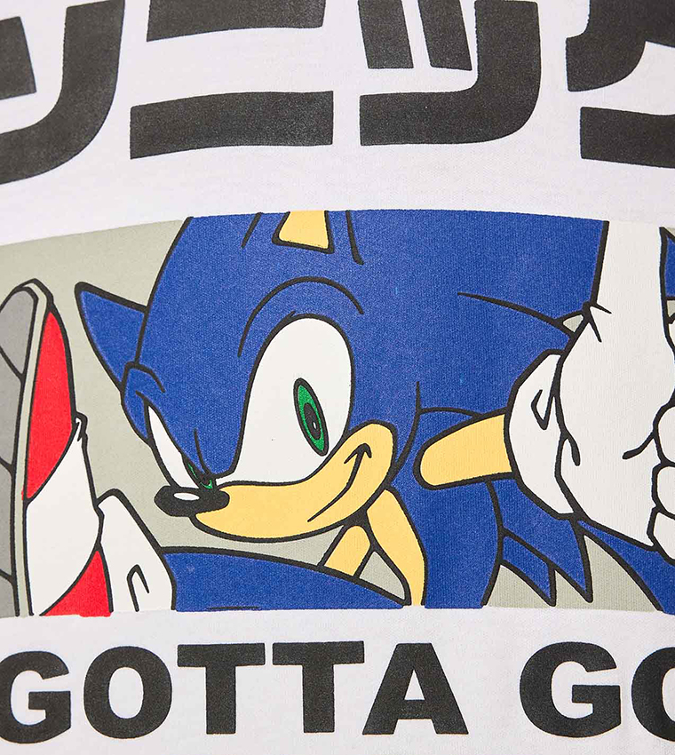 Sonic Print T-Shirt with Crew Neck and Short Sleeves