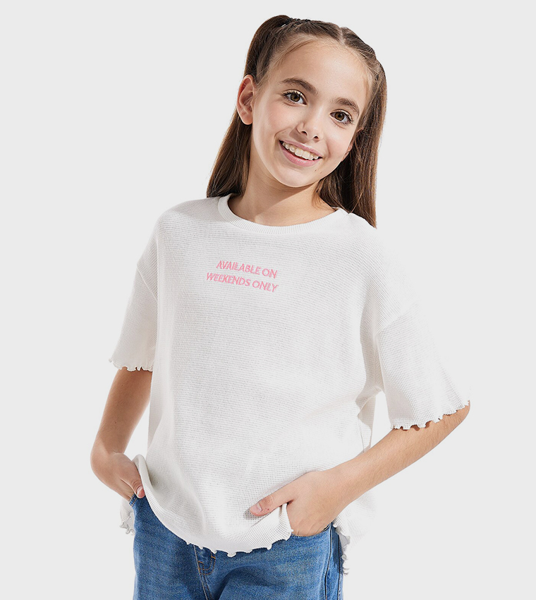 Embroidered Top and Crew Neck and Short Sleeves