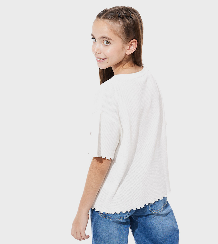 Embroidered Top and Crew Neck and Short Sleeves