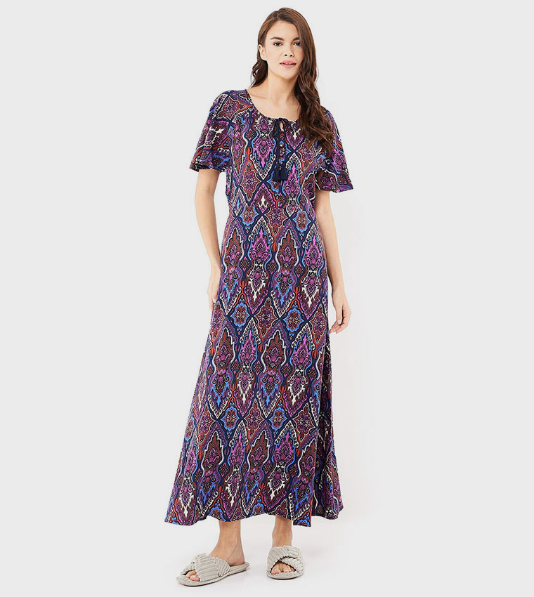 Patterned Nightie with Short Sleeves