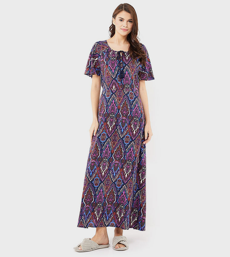 Patterned Nightie with Short Sleeves