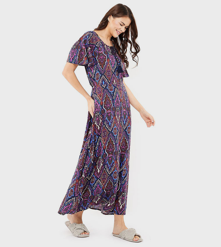 Patterned Nightie with Short Sleeves