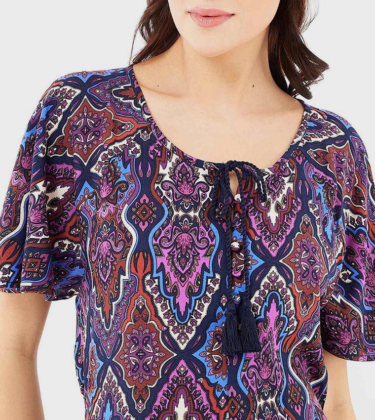 Patterned Nightie with Short Sleeves
