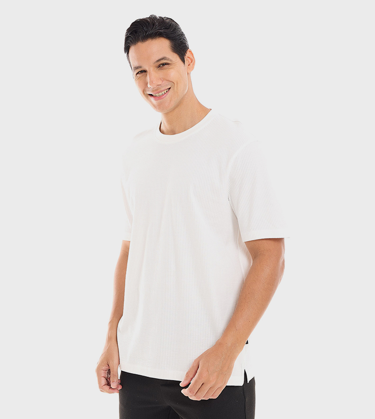 Textured T-Shirt with Crew Neck and Short Sleeves