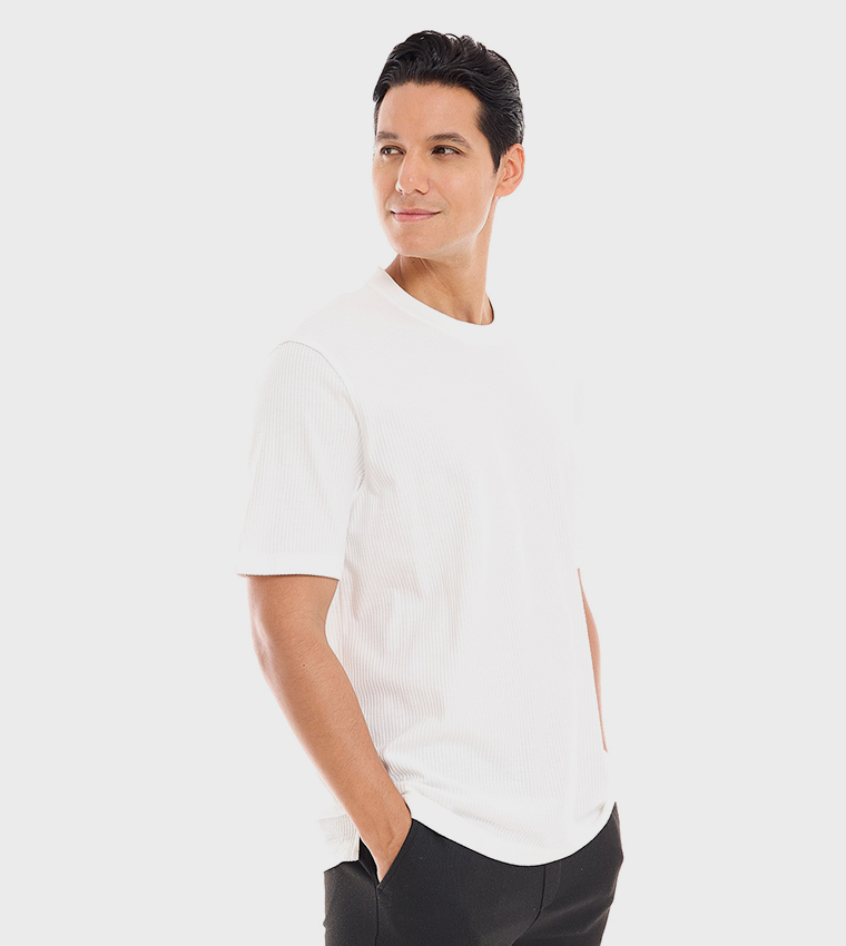 Textured T-Shirt with Crew Neck and Short Sleeves
