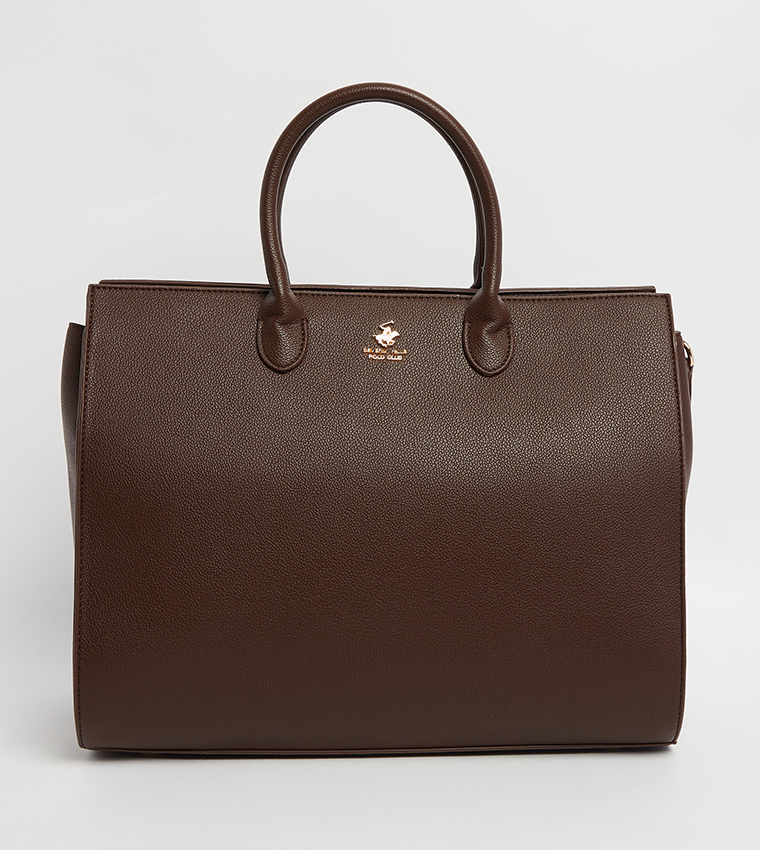 Buy Beverly Hills Polo Club Logo Metal Tote Bag In Dark Brown