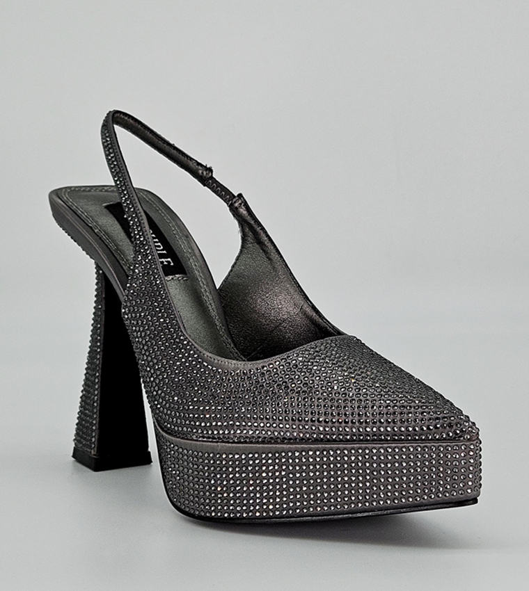 Embellished Flare Heel Slingback Pumps