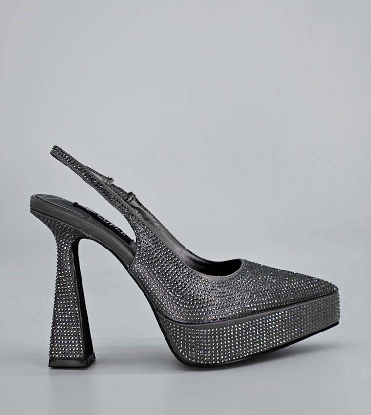 Embellished Flare Heel Slingback Pumps