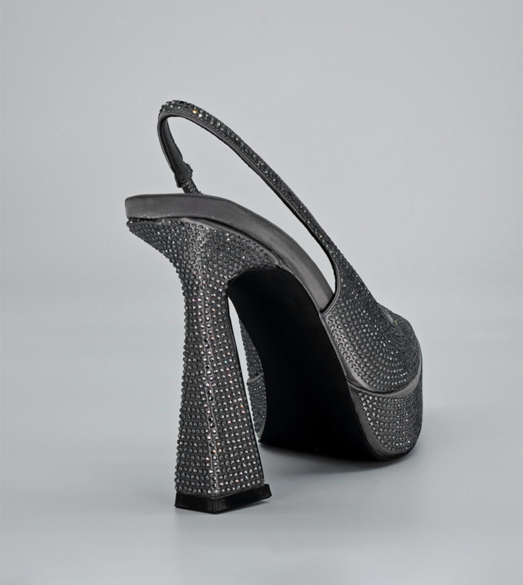 Embellished Flare Heel Slingback Pumps