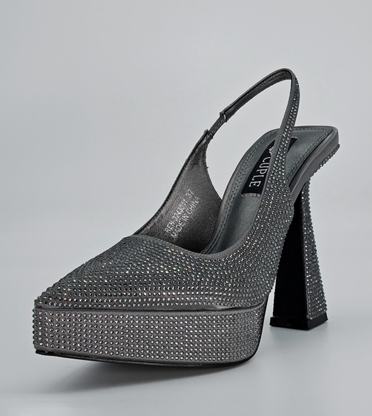 Embellished Flare Heel Slingback Pumps