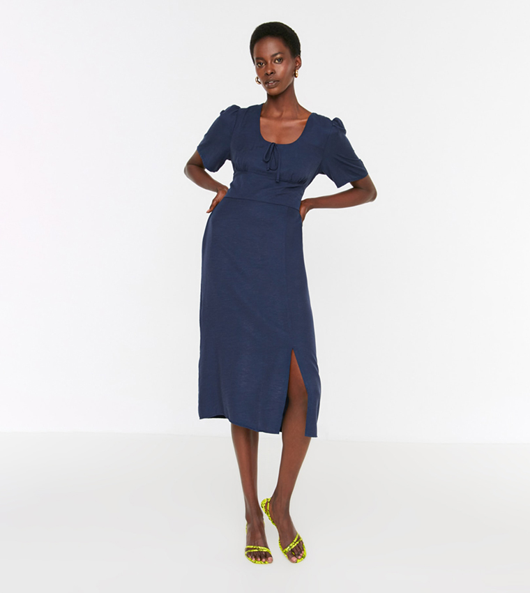 Buy Trendyol Basic Casual Slit Dress In Blue 6thStreet UAE