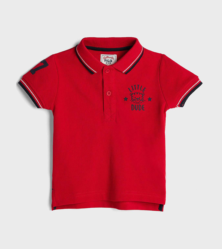 Contrast Trim Polo T-Shirt with Short Sleeves
