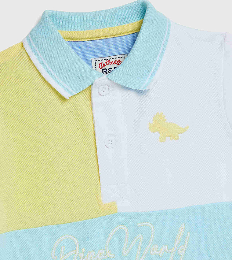 Color Block Polo T-Shirt with Short Sleeves