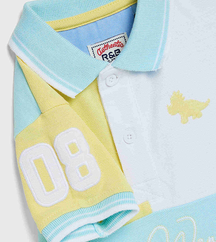 Color Block Polo T-Shirt with Short Sleeves
