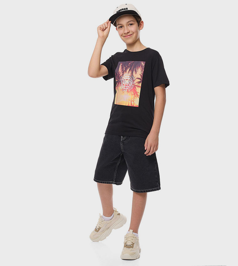 Printed T-Shirt with Crew Neck and Short Sleeves