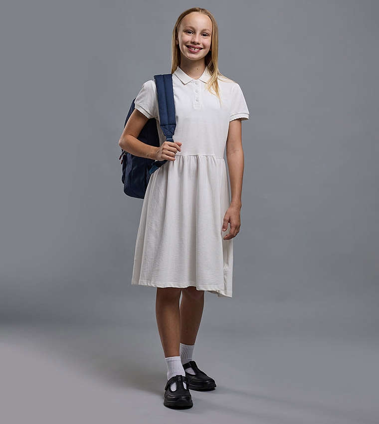 Solid Polo Dress with Short Sleeves