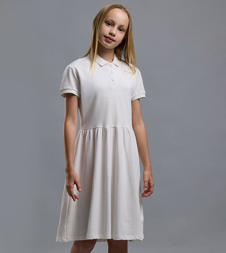 Solid Polo Dress with Short Sleeves
