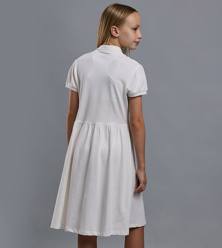 Solid Polo Dress with Short Sleeves