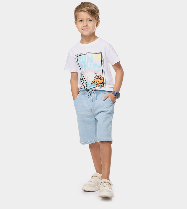 Washed Denim Shorts with Drawstring Waist