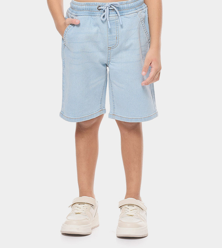 Washed Denim Shorts with Drawstring Waist