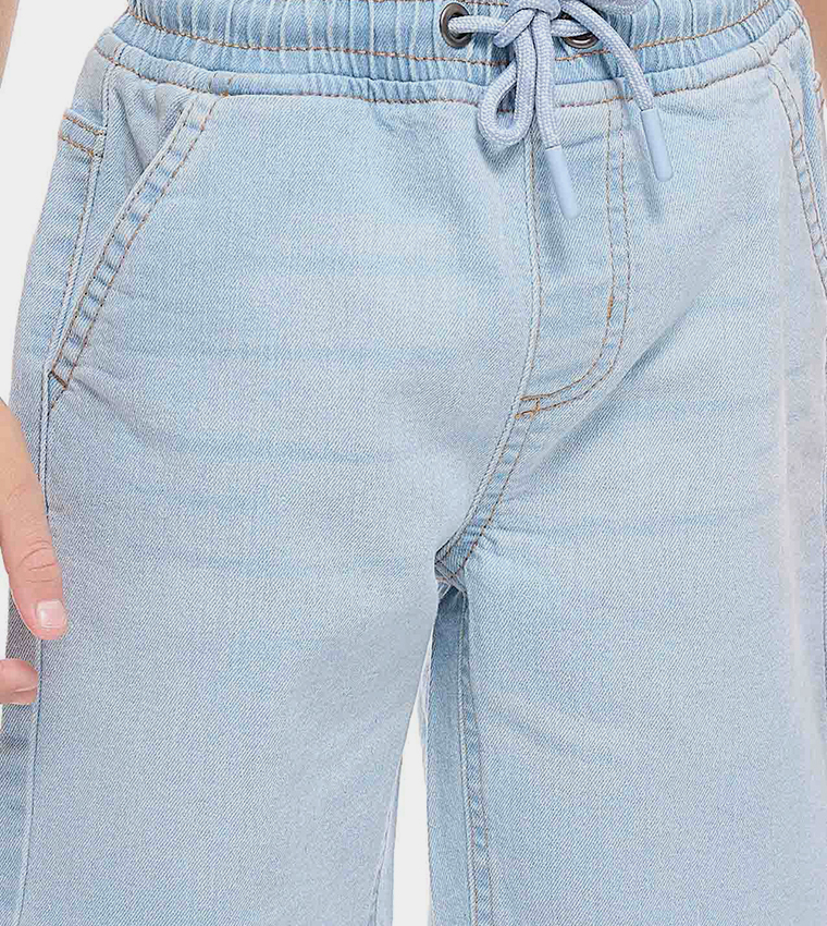 Washed Denim Shorts with Drawstring Waist