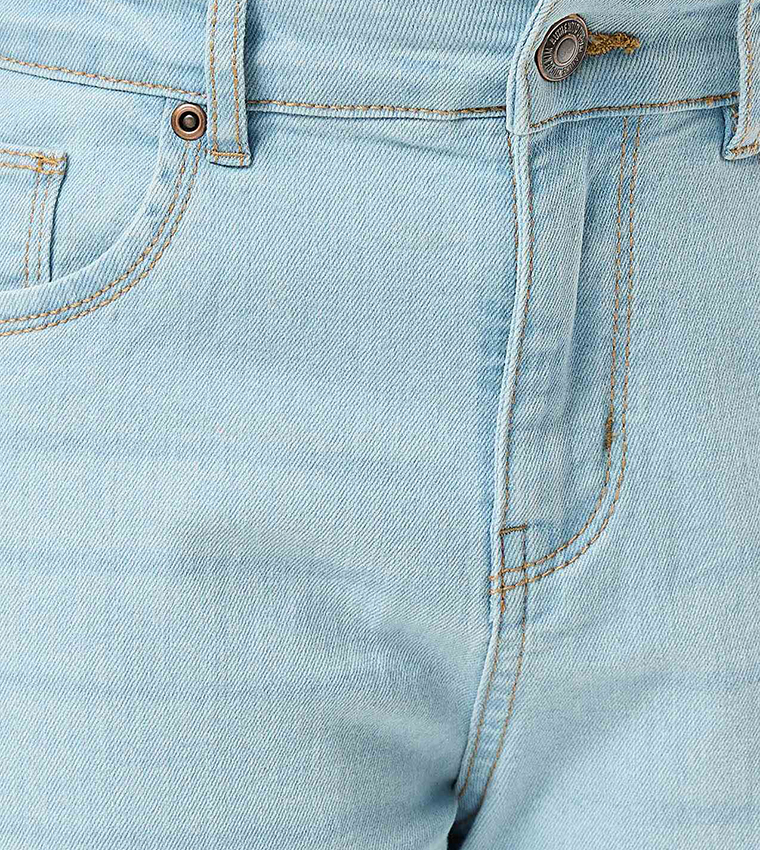 Washed Denim Shorts with Button Closure