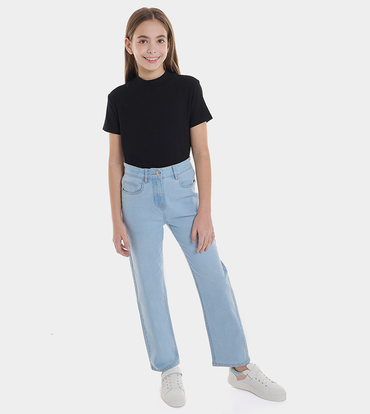 Ribbed Top with Mock Neck and Short Sleeves