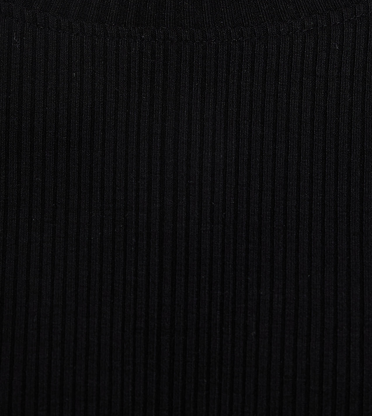 Ribbed Top with Mock Neck and Short Sleeves