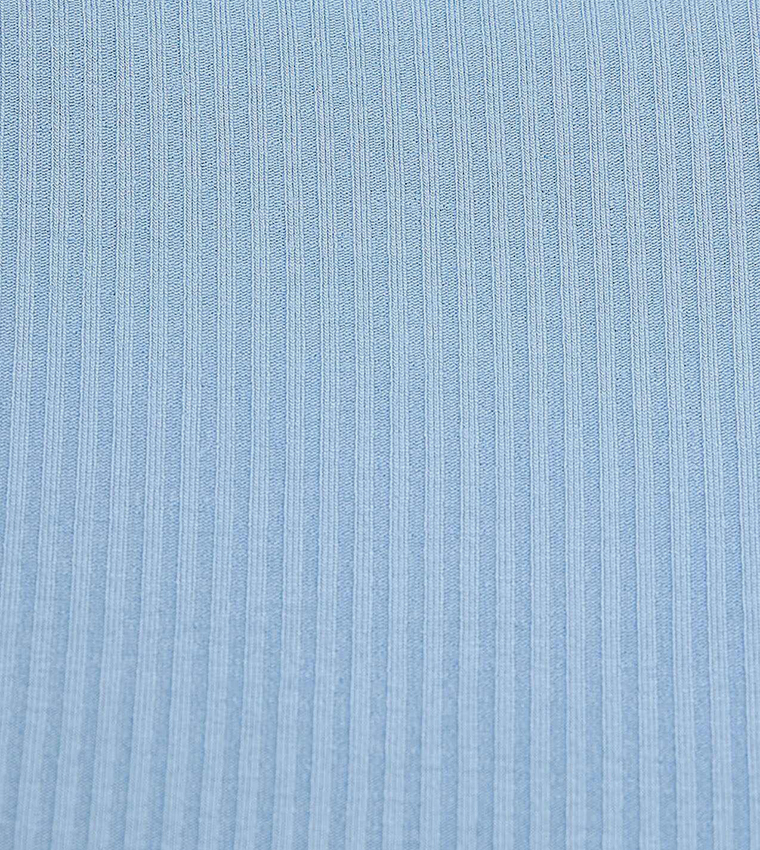Ribbed Top with Mock Neck and Short Sleeves
