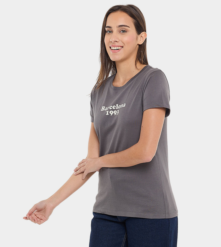 Printed T-Shirt with Crew Neck and Short Sleeves
