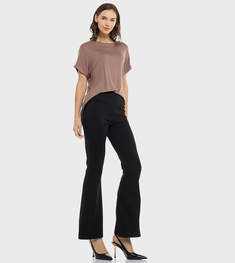 Solid Flared Trousers with Elastic Waist
