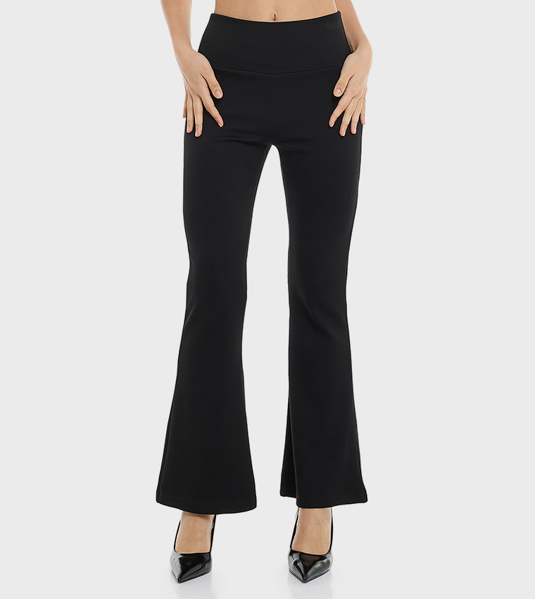 Solid Flared Trousers with Elastic Waist