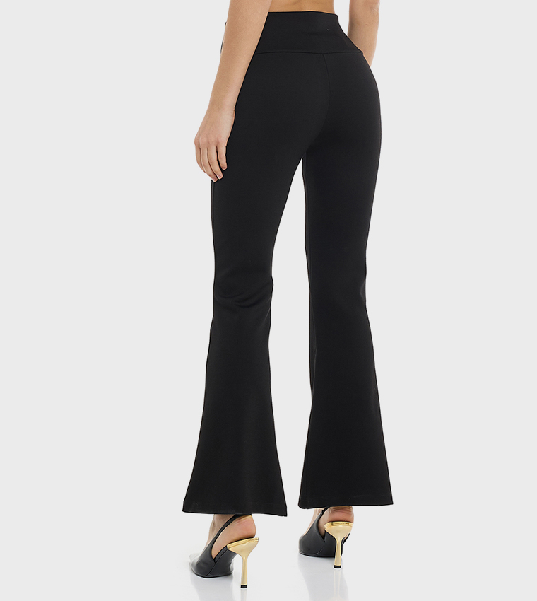Solid Flared Trousers with Elastic Waist