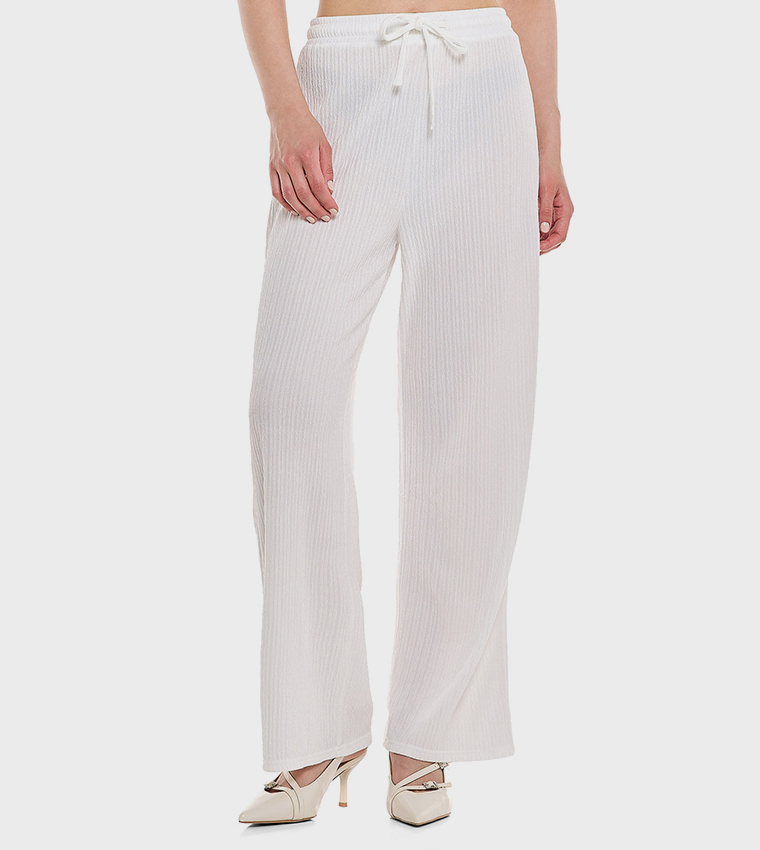 Textured Straight Fit Pants with Drawstring Closure