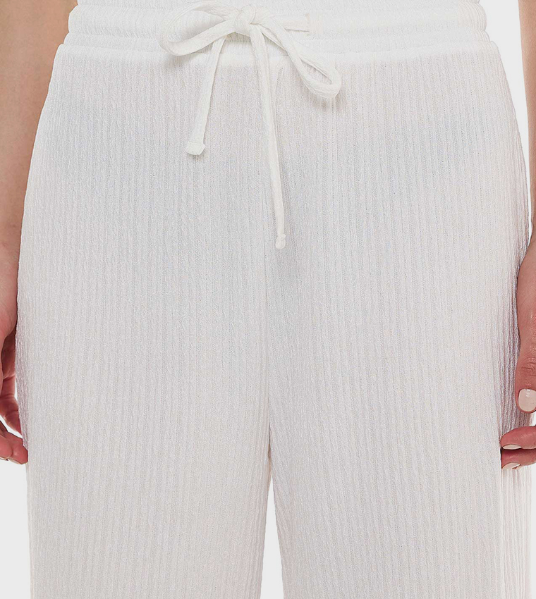Textured Straight Fit Pants with Drawstring Closure