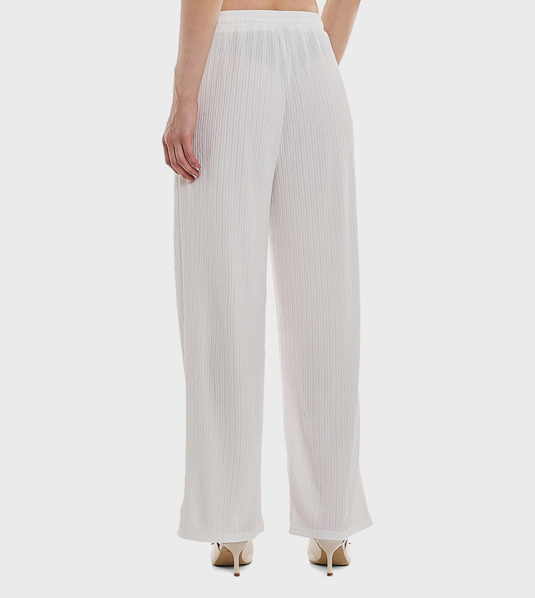 Textured Straight Fit Pants with Drawstring Closure