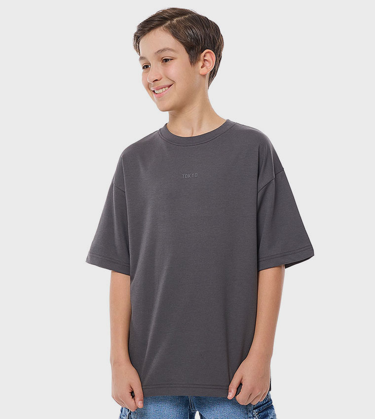 Solid Oversized T-Shirt with Crew Neck and Short Sleeves