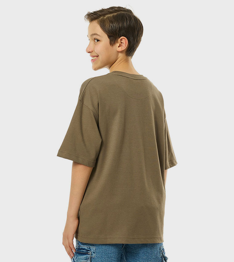 Solid Oversized T-Shirt with Crew Neck and Short Sleeves