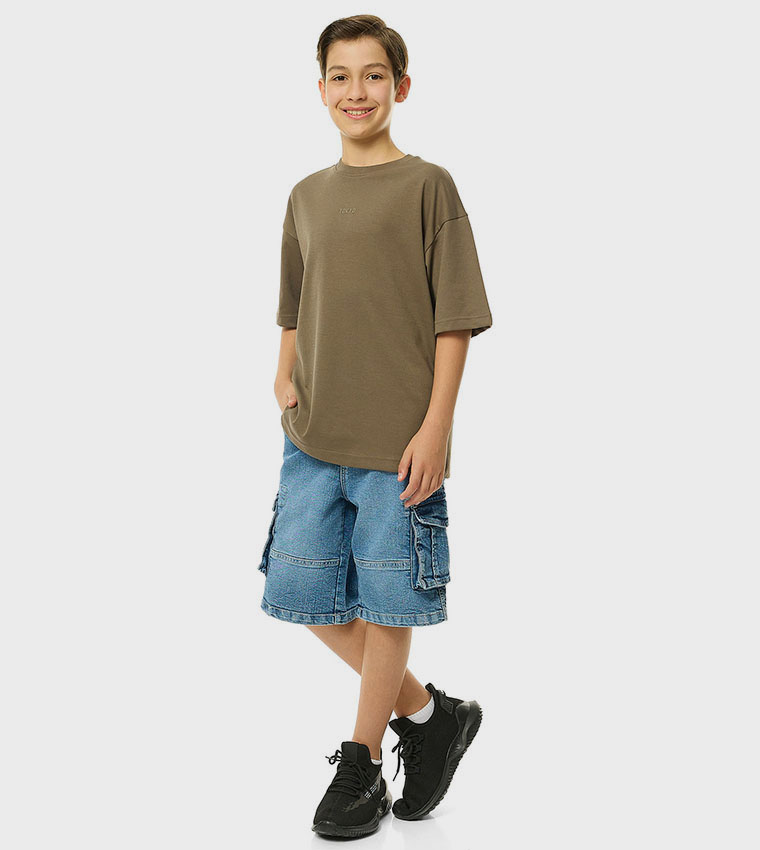 Solid Oversized T-Shirt with Crew Neck and Short Sleeves