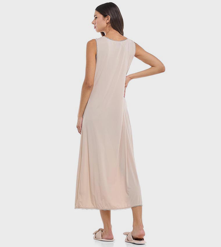 Lace Trim Sleeveless Nightgown with Scoop Neck