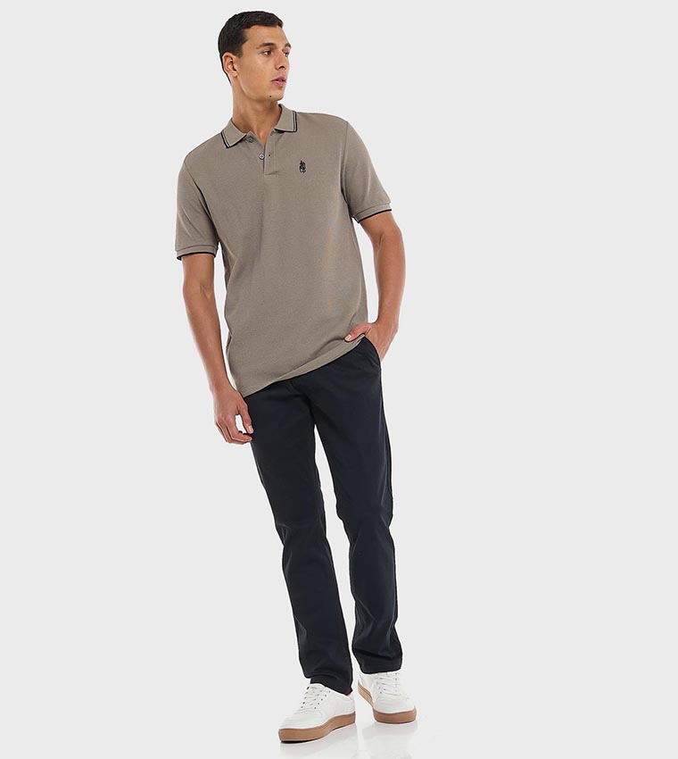 Solid Slim Fit Pants with Button Closure