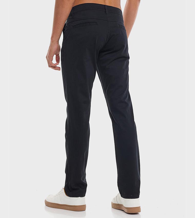 Solid Slim Fit Pants with Button Closure