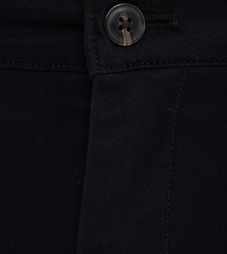 Solid Slim Fit Pants with Button Closure
