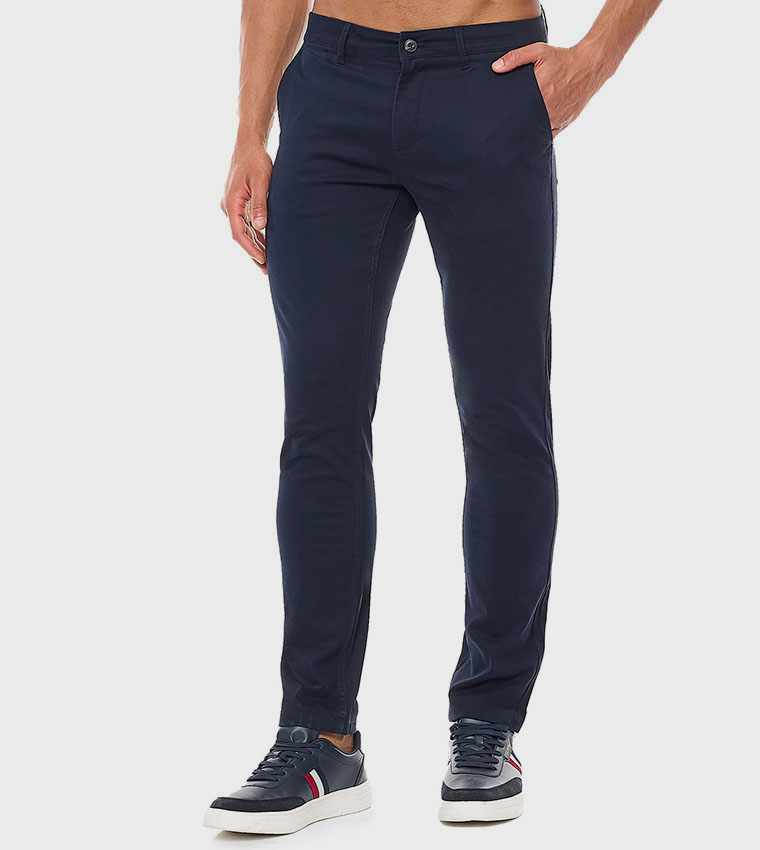 Solid Chino Pants with Button Closure