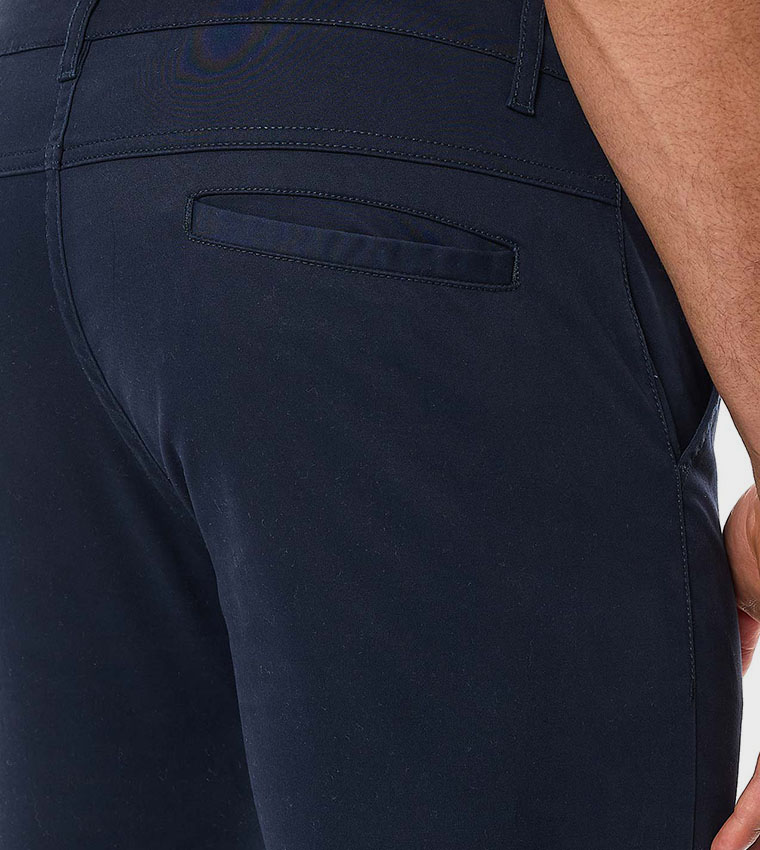 Solid Chino Pants with Button Closure